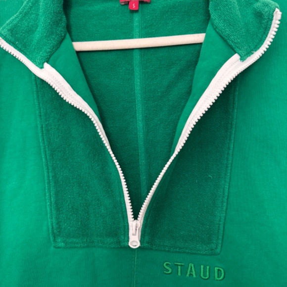 STAUD Half Zip Up Sweatshirt French Terry Clover Green S - Picture 5 of 8
